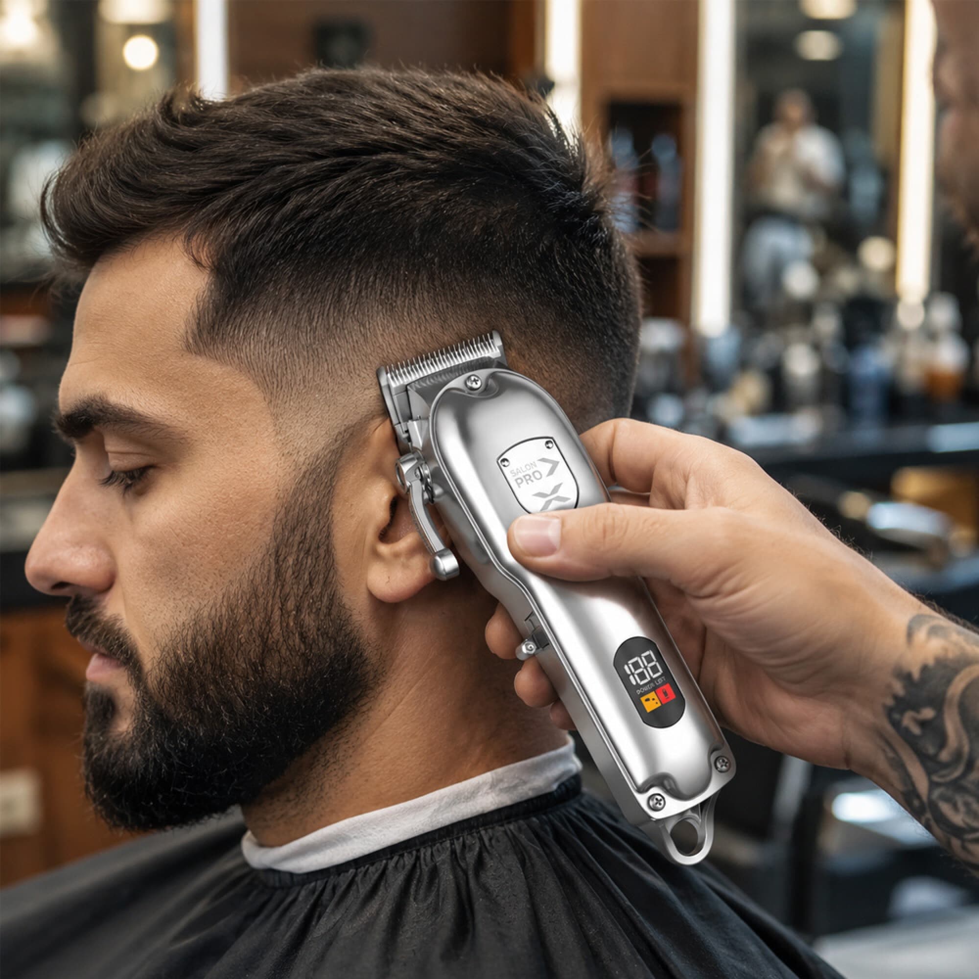 Cortadora de pelo XION XI-HAIR80PRO usada en una barbería