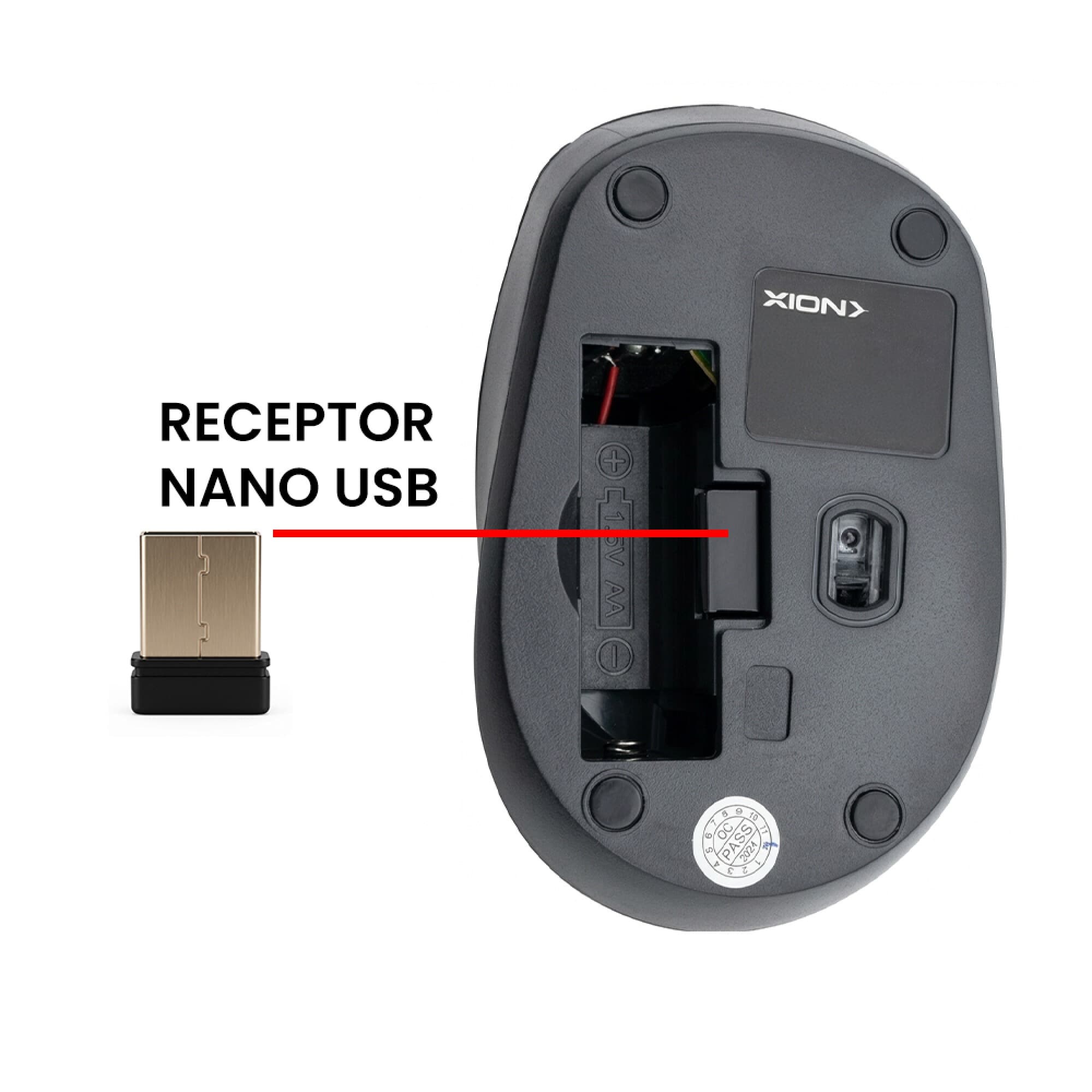 Receptor nano USB y compartimento del mouse XION XI-KBCOMBOW2