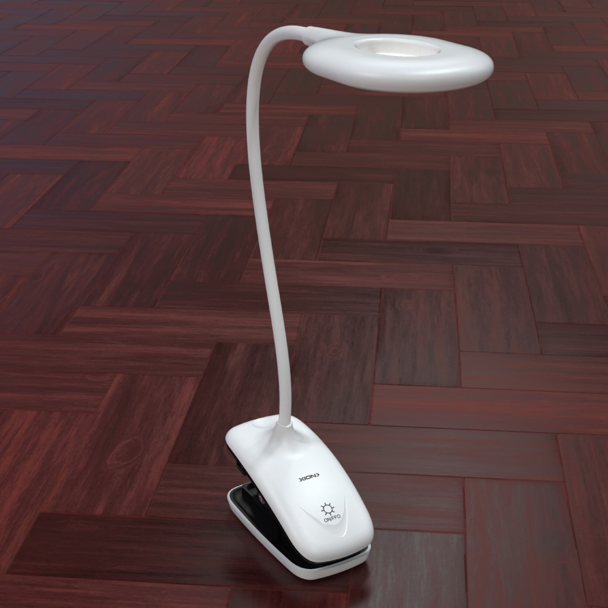 Lámpara XION XI-LAMP25 sobre una superficie de madera