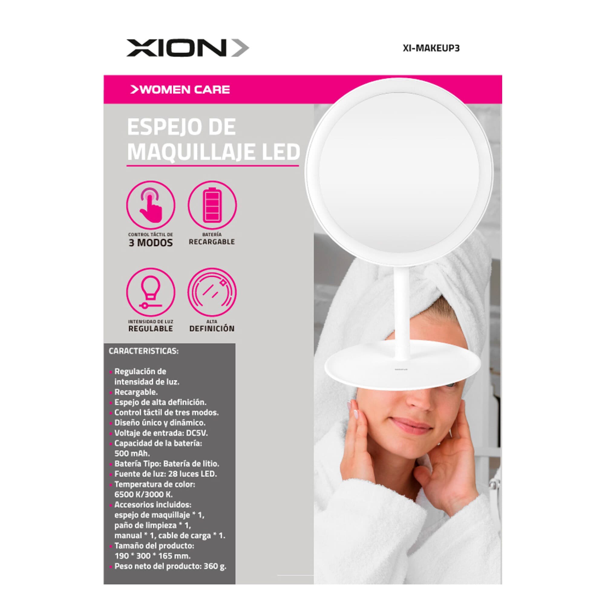 Envase del espejo de maquillaje LED XION XI-MAKEUP3