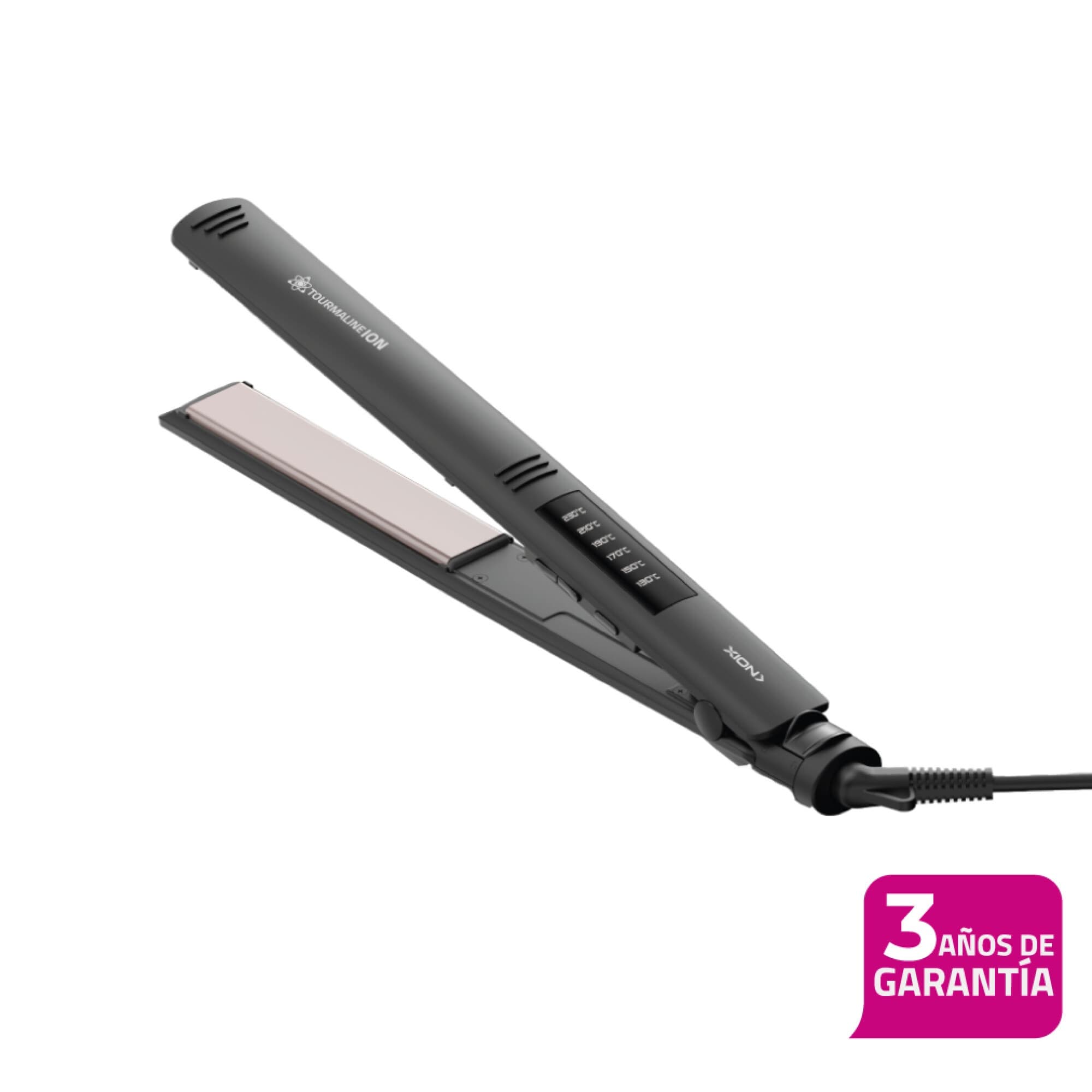 Planchita de pelo XION XI-TOURMALINA negra con placa de tourmalina