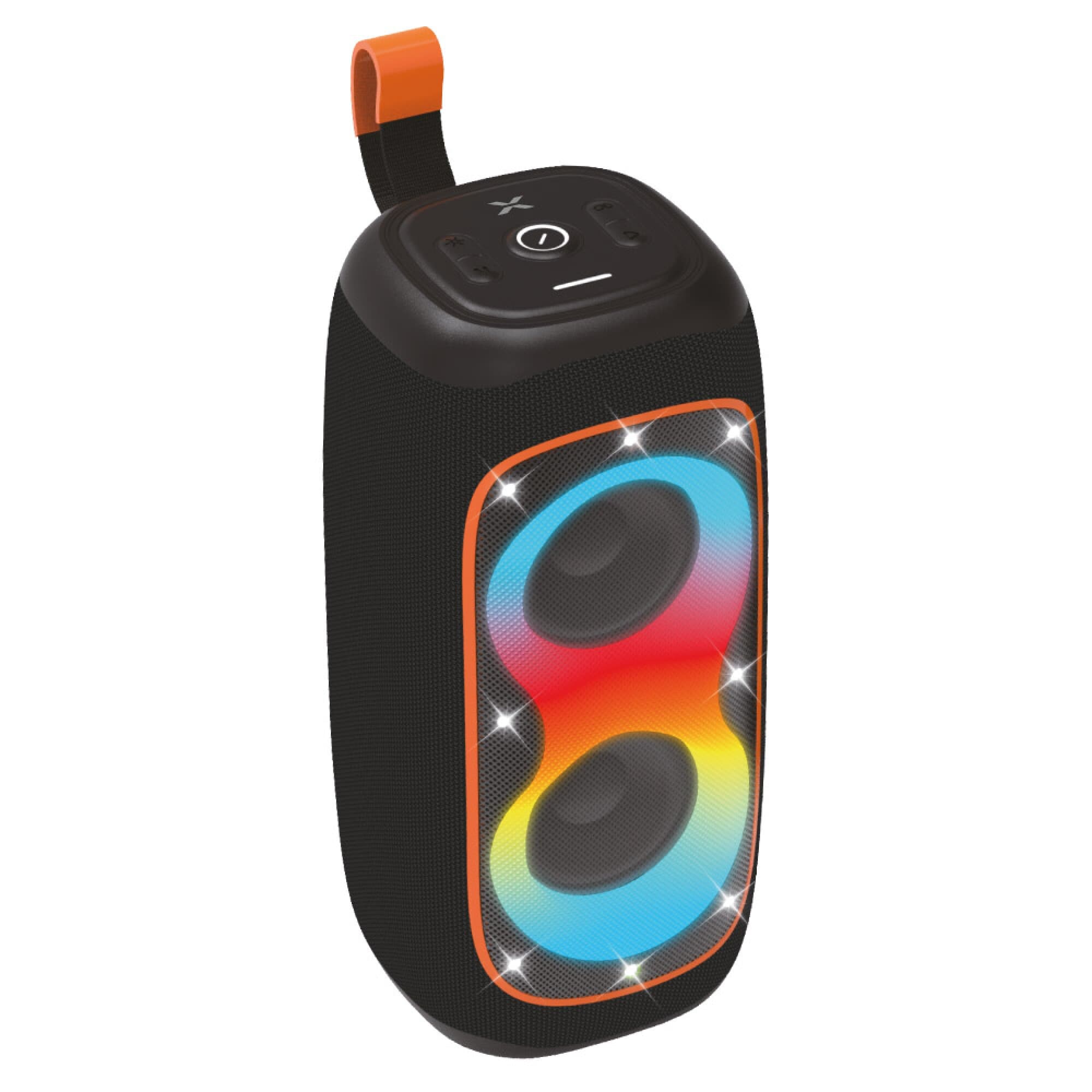 Parlante Bluetooth portátil XION XI-XT31 con luz RGB y correa naranja