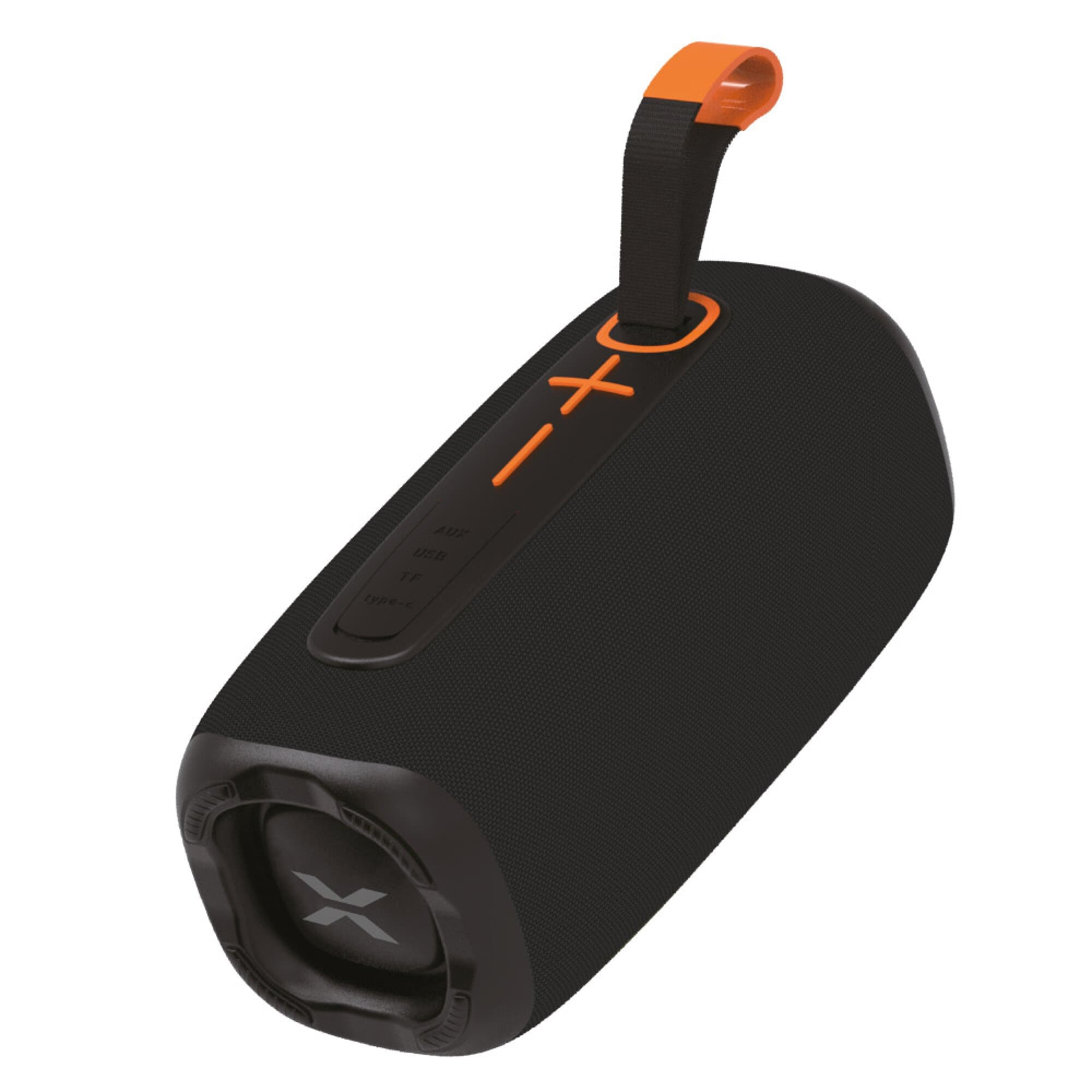 Parlante XION XI-XT31 acostado con la correa naranja