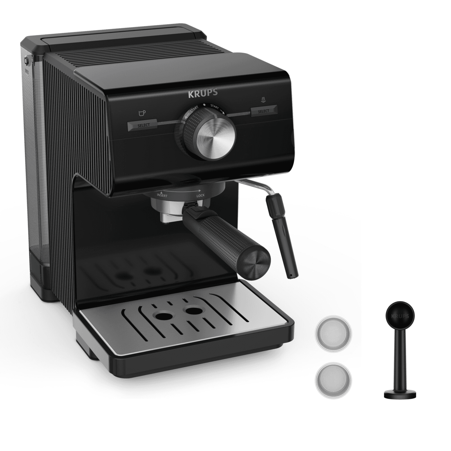 Cafetera espresso Krups XP381810 con filtros y prensador