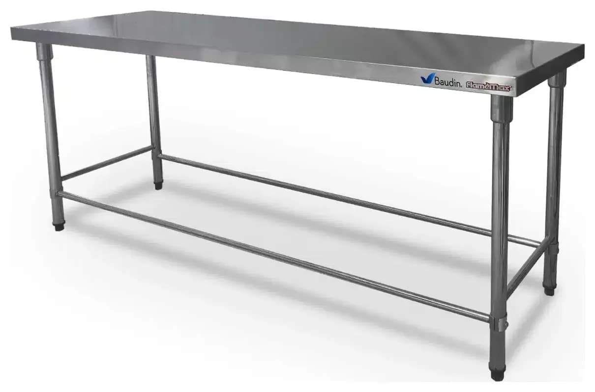 Mesada de trabajo de acero inoxidable Flamemax 180 x 60 cm sin estante desarmable buena calidad