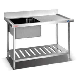 Mesa de Acero Inox con Pileta 1.8 M con Zócalo | Flamemax HSB-718SU