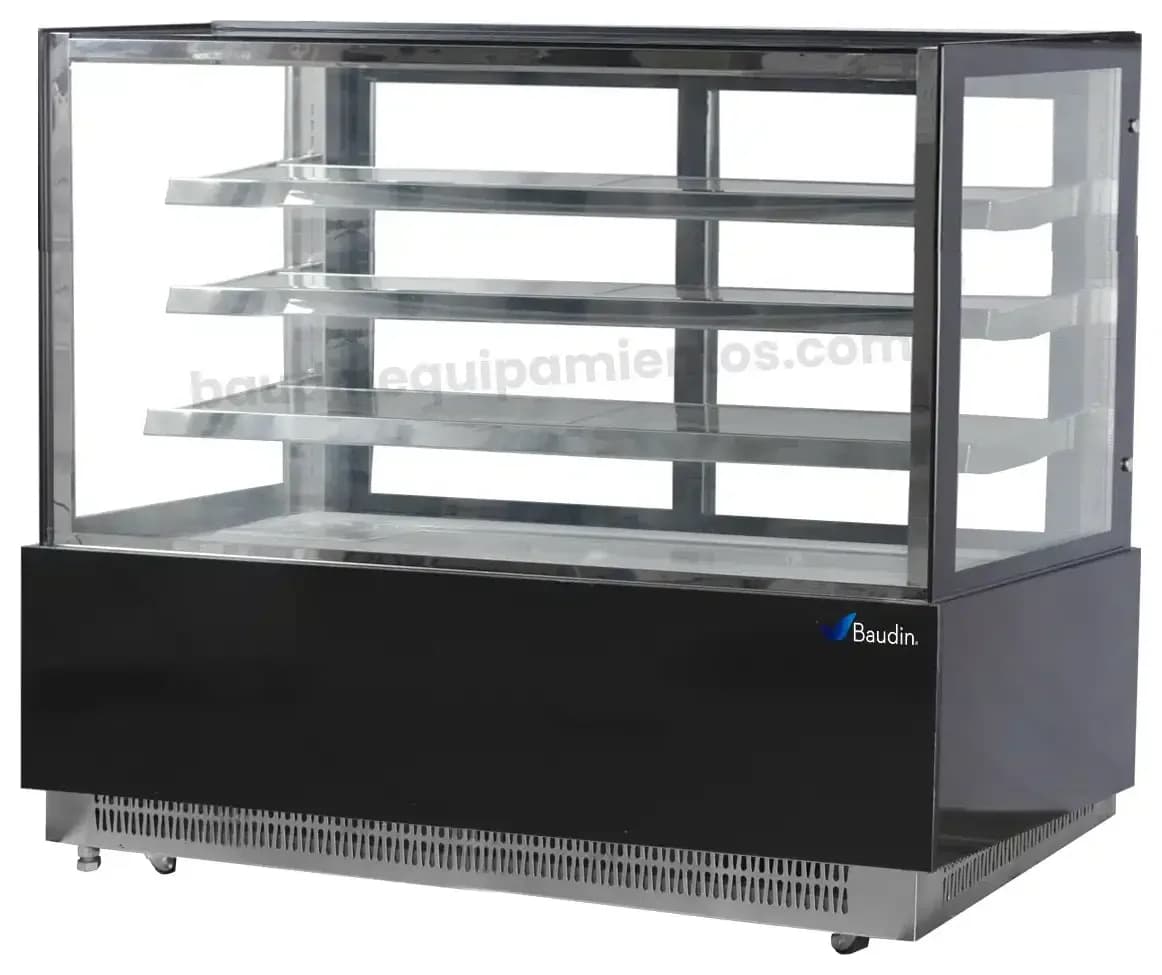 Vitrina Confitera 4 Caras de Vidrio 3 Estantes 180 cm Refrigerada para postres y Marmolina Kuma FC-700SAH