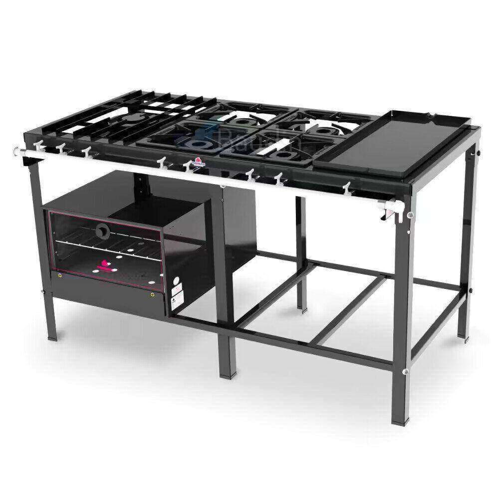 Anafe 5 Hornallas Plancha y Horno Piso de Chapa | Progas PMS-510FCH + FSI-680N