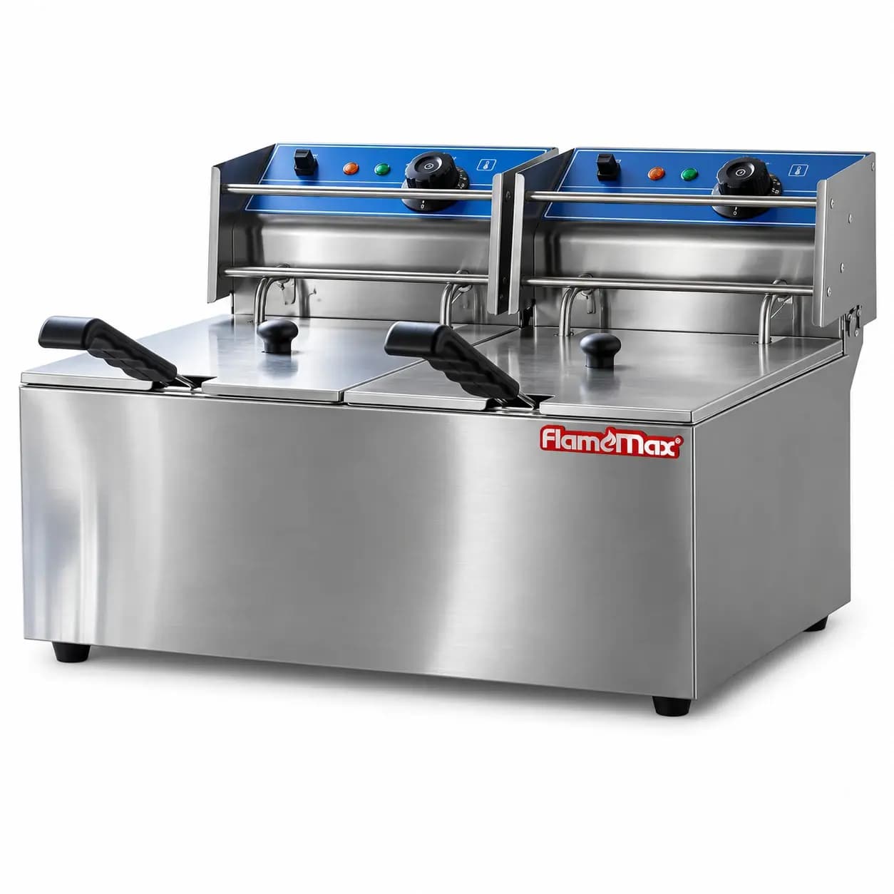 Fritador 8,5 lts doble eléctrico Flamemax HEF-89, vista de tres cuartos