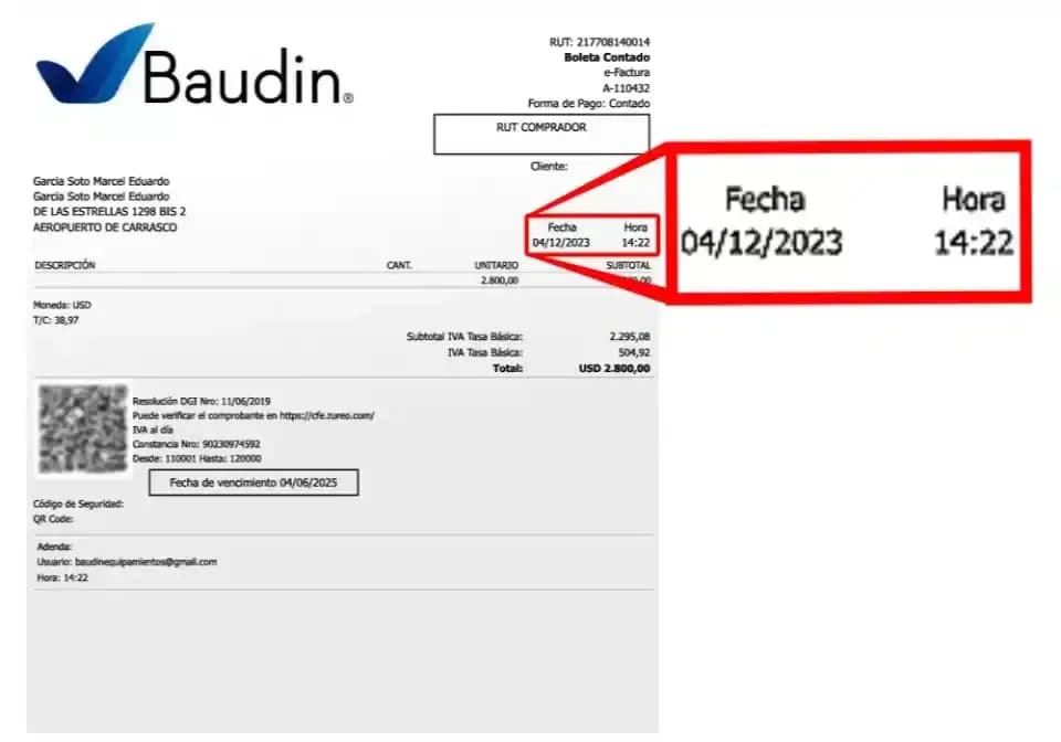 Guía de factura — fecha de inicio de garantía