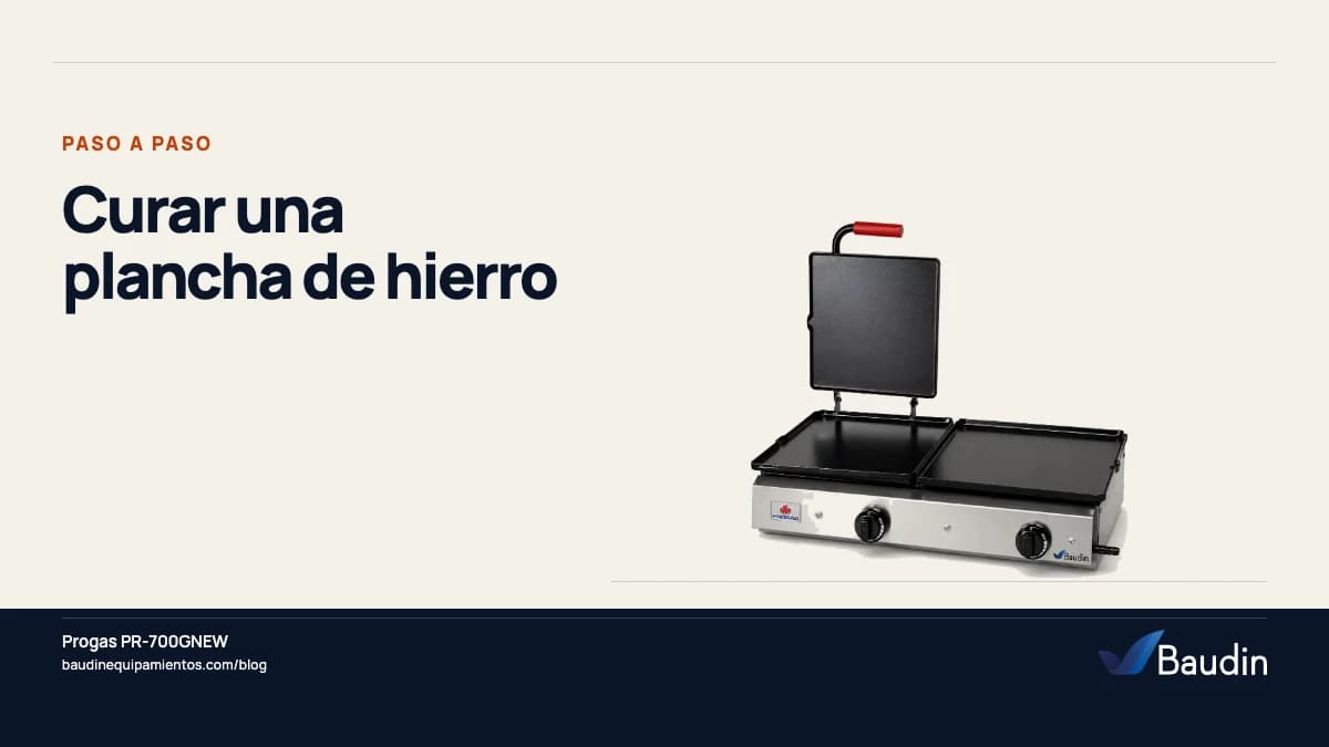 Portada de la guía «Curar una plancha de hierro» con Progas PR-700GNEW, equipos de Baudin Equipamientos