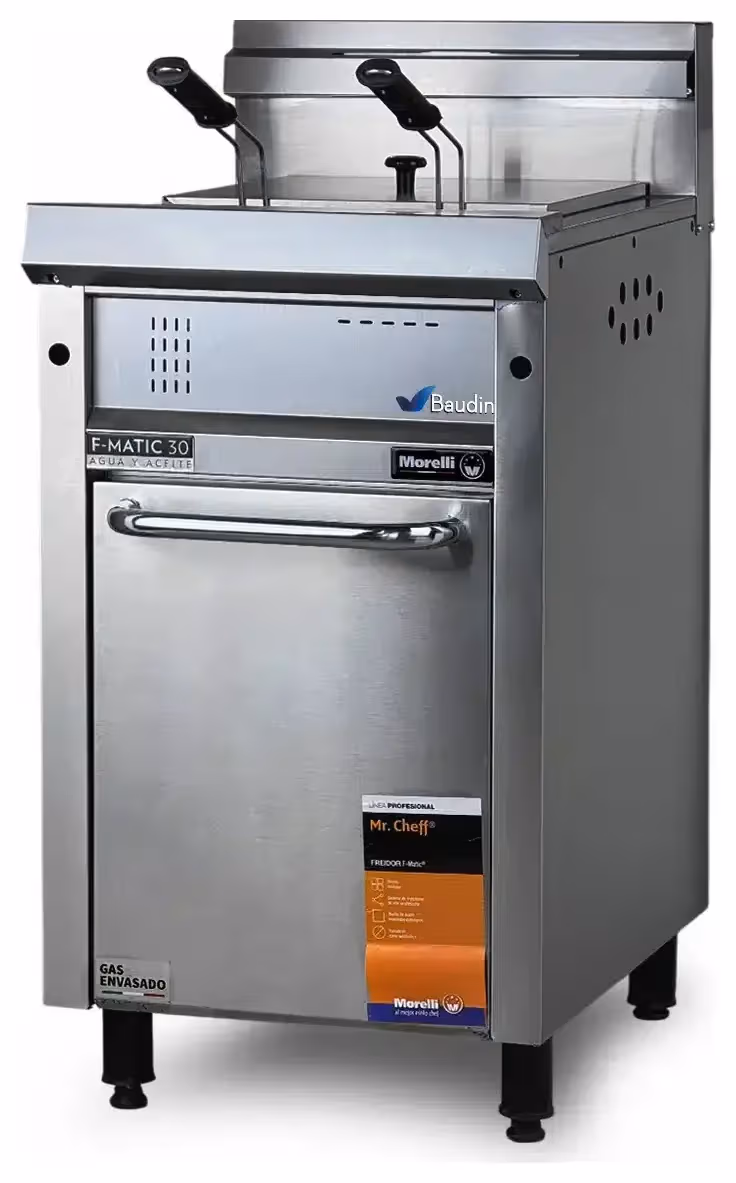 Freidor a gas 30 litros Agua y Aceite Litros Morelli F-Matic 30 Baudin Vista Principal