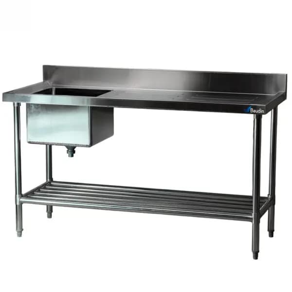 Mesada Acero Inox 150cm con Bacha Central y Zócalo Lundar DM35-6-1500 Principal