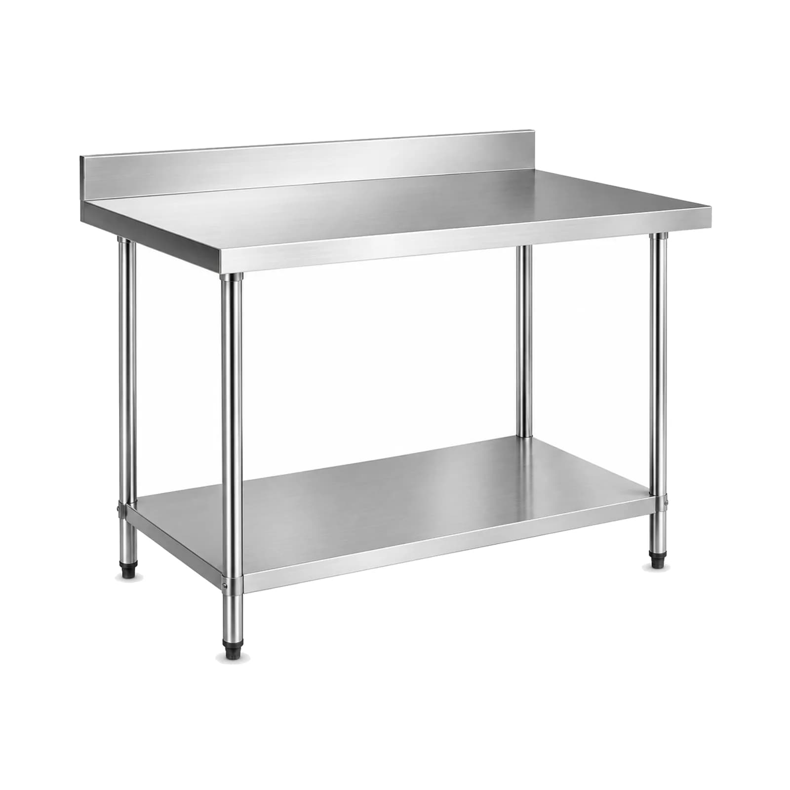 Mesa de acero inoxidable 150x60 cm con zócalo y estante inferior Lundar DM11-6-1500, 3/4 frontal