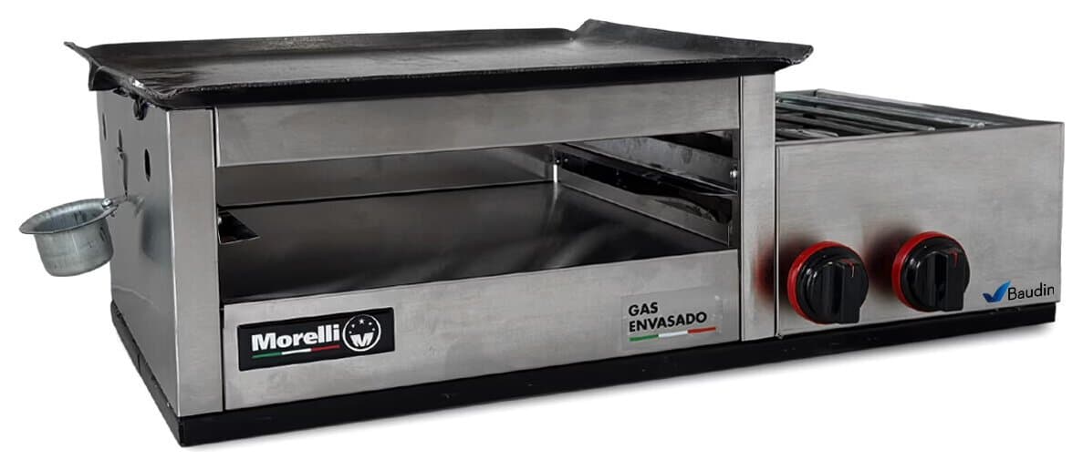 chivitero 3 en 1 a gas Hornalla, plancha y gratinador morelli