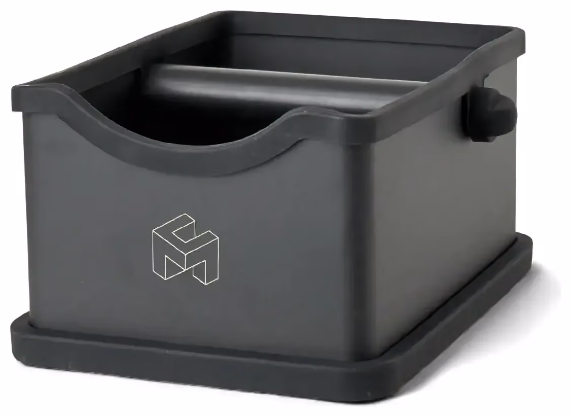 Cajón Knock Box Café sobre mesa negro mate CoffeeMax KB-3