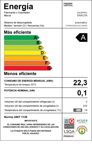 Freezer Vertical 242 Litros Blanco Frío Húmedo - Enxuta