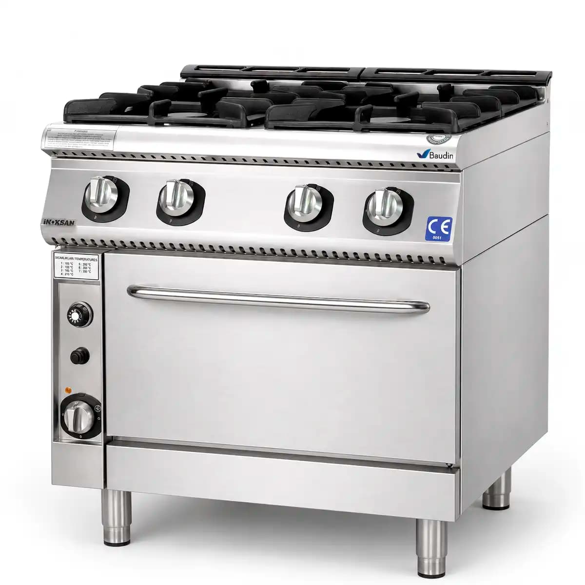 Cocina industrial 4 hornallas a gas con horno GN 2-1 Inoksan 7KG23