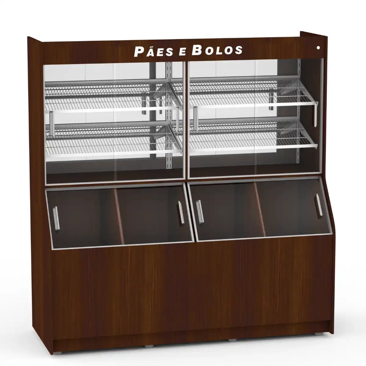Mueble panera exhibidor con estantes inclinados y puertas de vidrio Refrimate APPT2000
