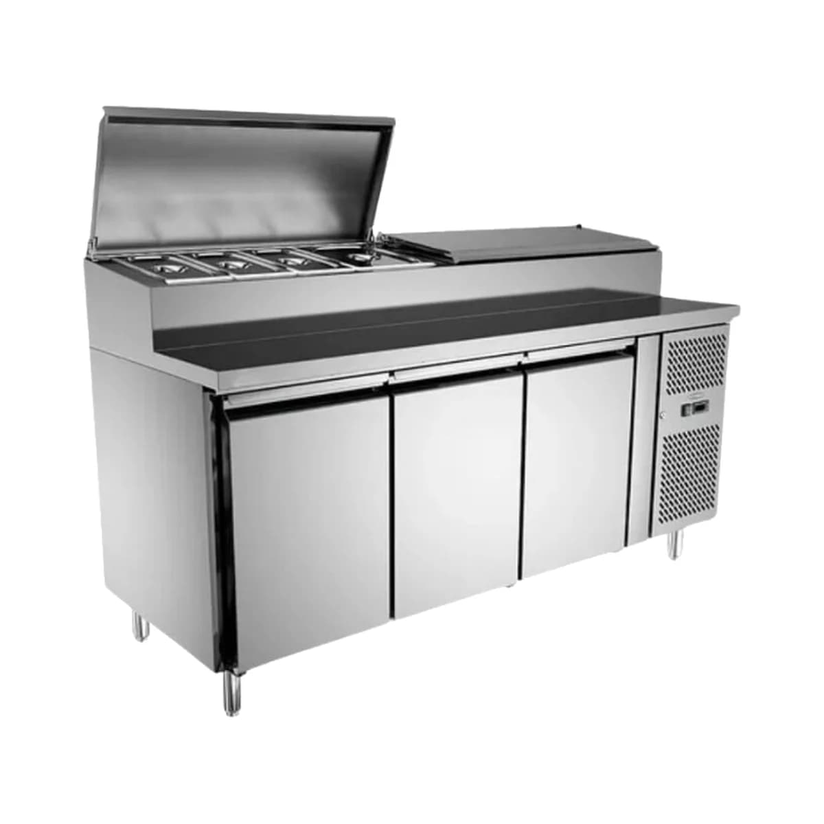 Heladera bajo mesada con topinera 3 puertas 417 litros Xing Xing GX-SH3000-700-HC, vista frontal