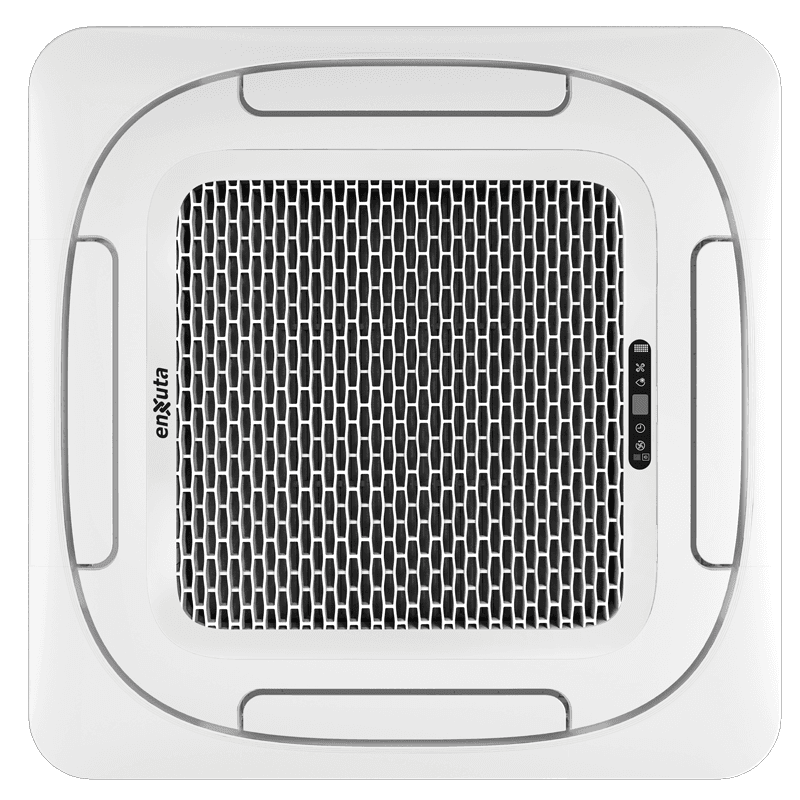Unidad interior del aire acondicionado cassette Enxuta AAENXIC2S-36006 de 36.000 BTU vista de frente
