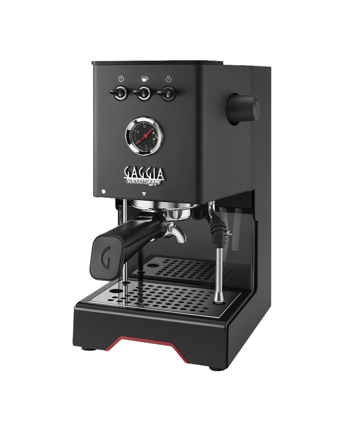 Cafetera espresso Gaggia Classic UP negra, vista tres cuartos sobre fondo blanco