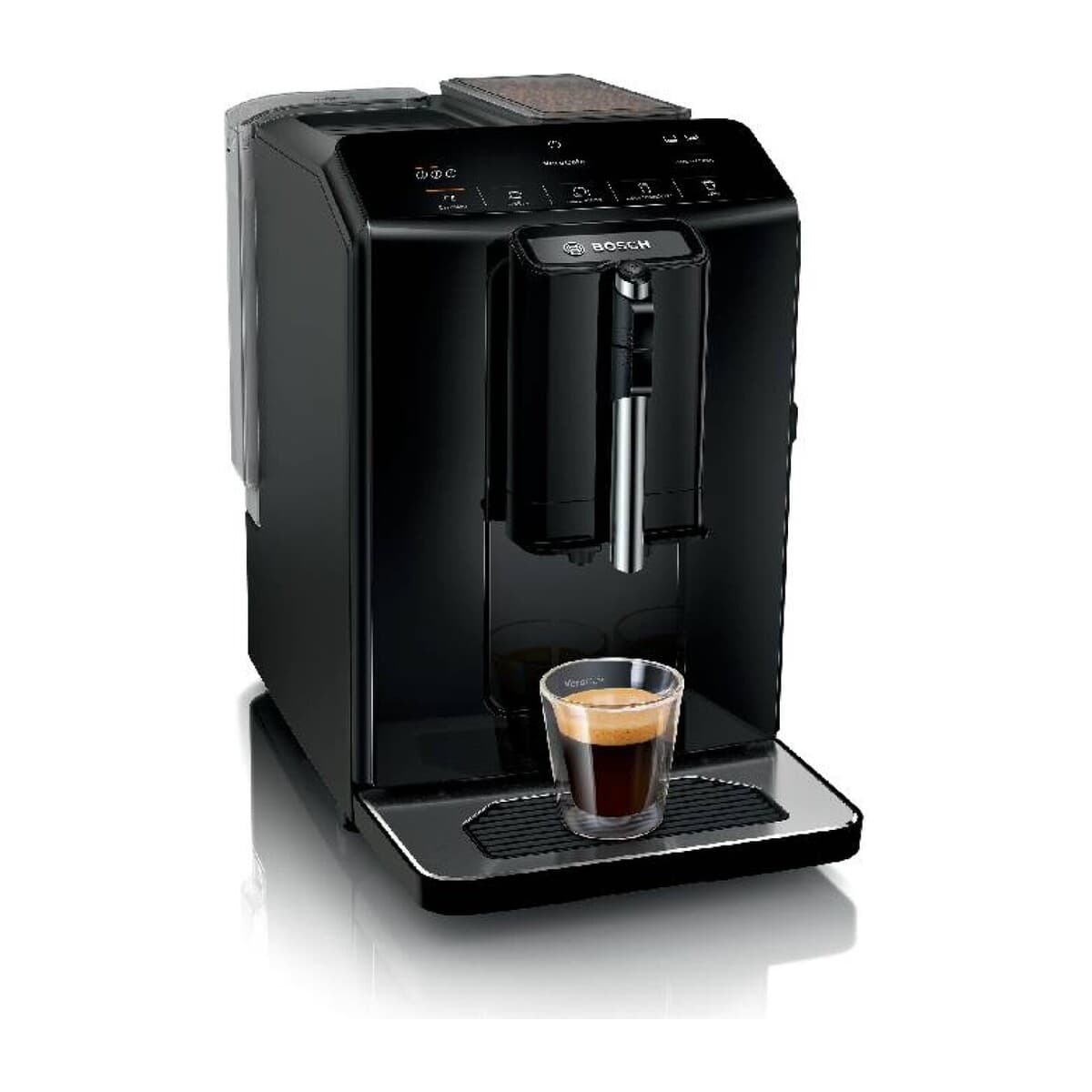 Cafetera superautomática Bosch VeroCafe TIE20109 con una taza de espresso