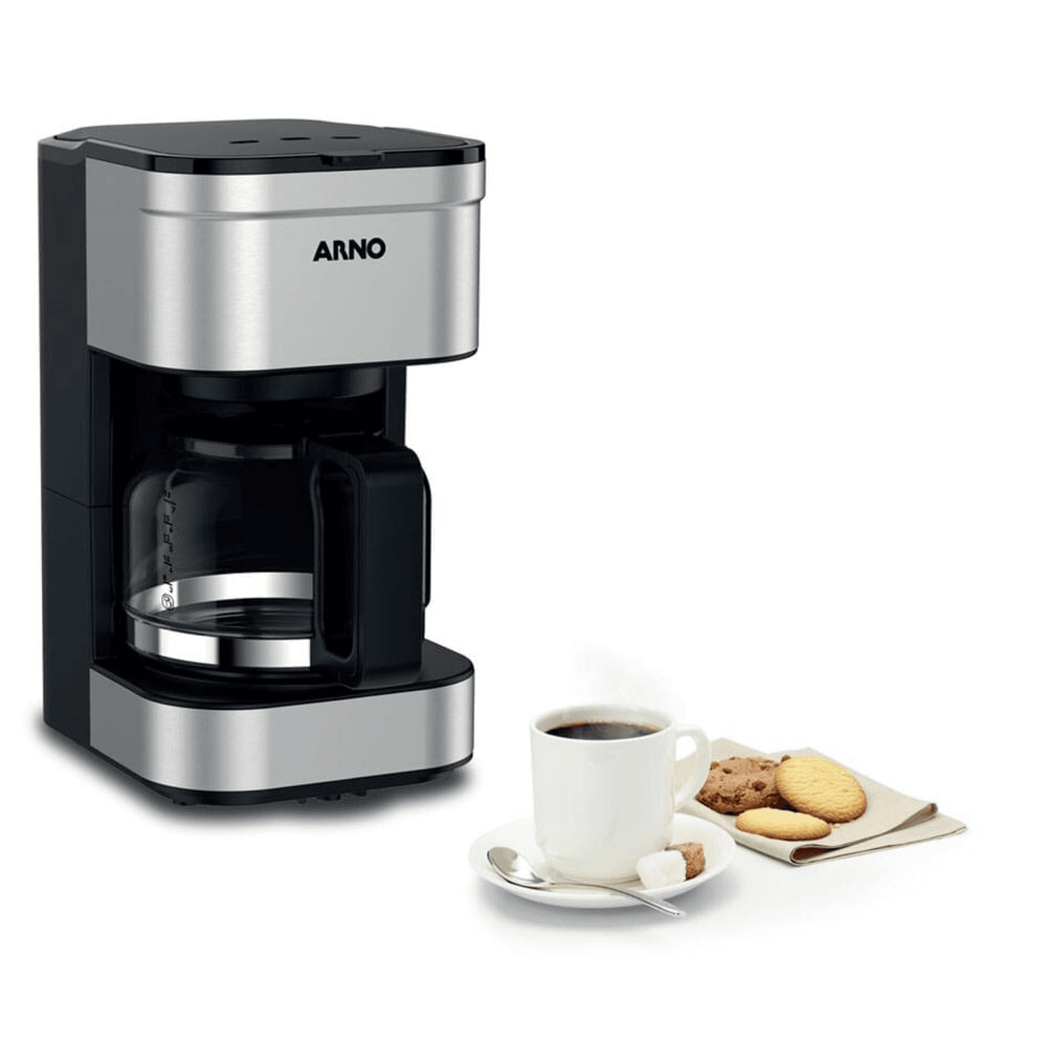Cafetera de filtro Arno Preferita CM225DB2 en acero inoxidable con taza de café