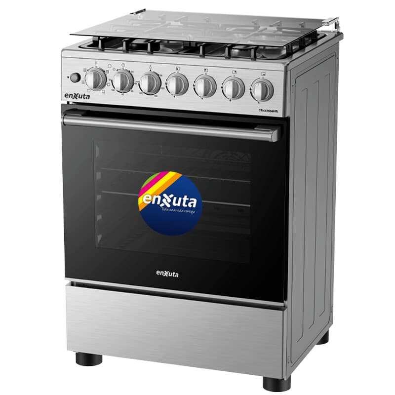 Cocina combinada Enxuta CENX9604HEI inox de 60 cm, 4 hornallas a gas y horno eléctrico con convección