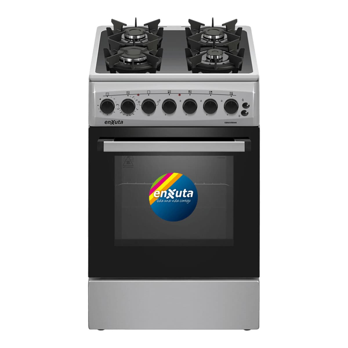 Cocina Enxuta CENXV5544I combinada de 4 hornallas, 50x60 cm, mesada de vidrio negro, frente inox