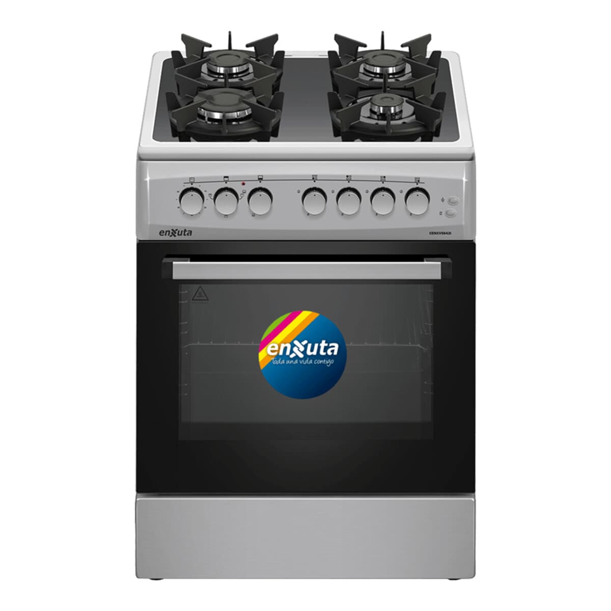 Cocina Enxuta CENXV5642I a supergas de 4 hornallas, 60x60 cm, mesada de vidrio negro, frente inox