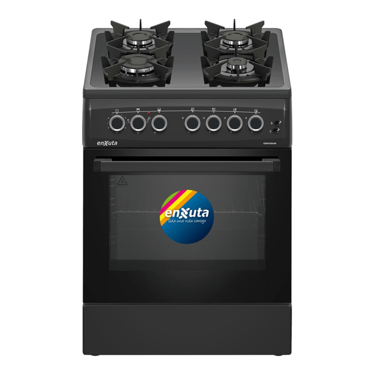 Cocina Enxuta CENXV5642N a supergas de 4 hornallas, 60x60 cm, mesada de vidrio negro, negro mate