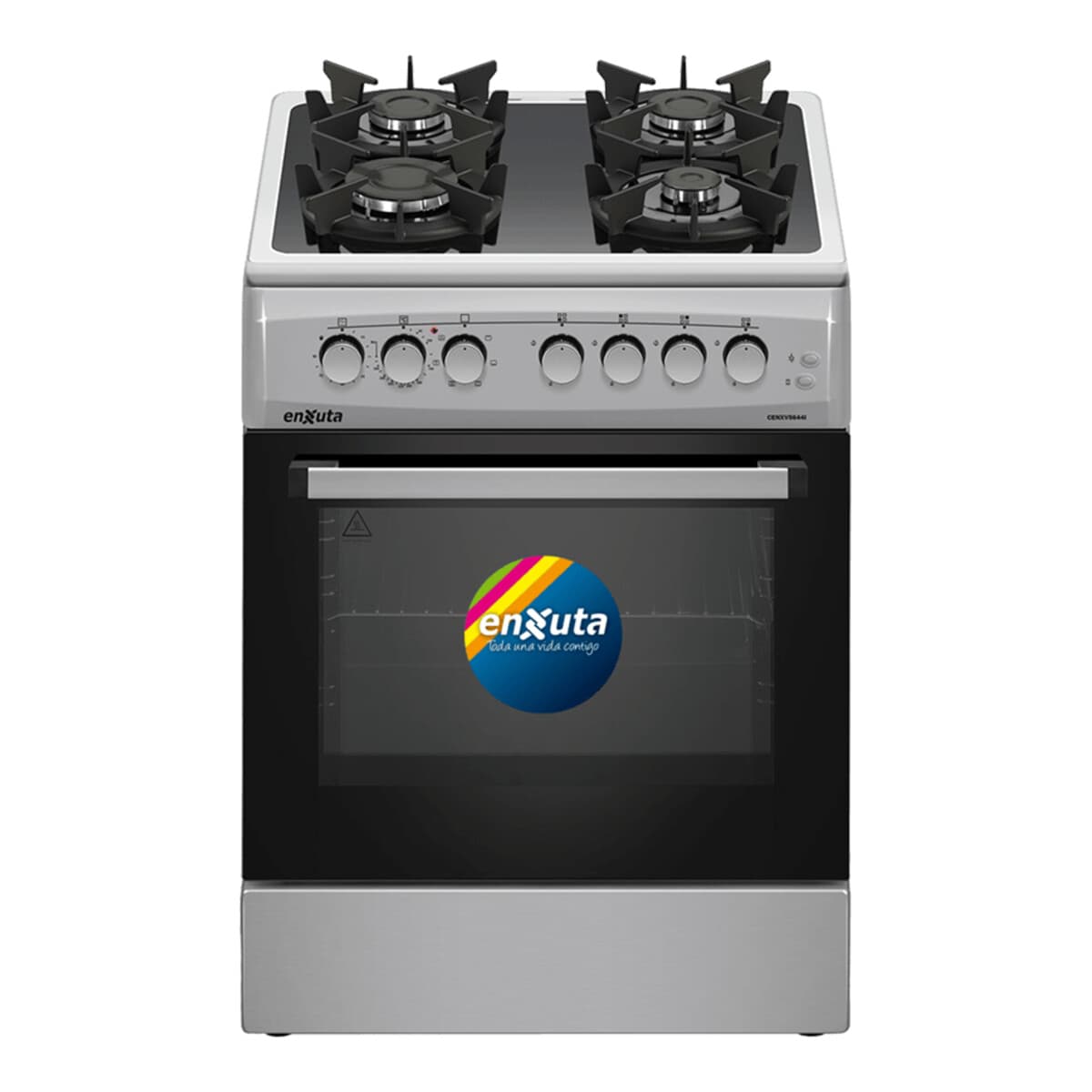 Cocina Enxuta CENXV5644I combinada de 4 hornallas, 60x60 cm, mesada de vidrio negro, frente inox
