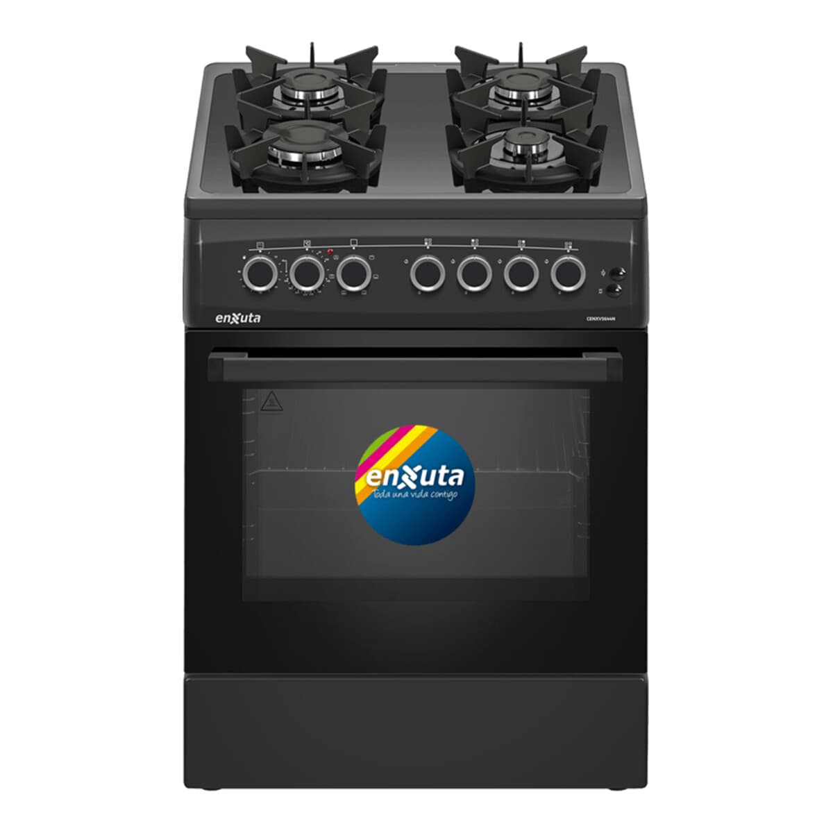Cocina Enxuta CENXV5644N combinada de 4 hornallas, 60x60 cm, mesada de vidrio negro, negro mate