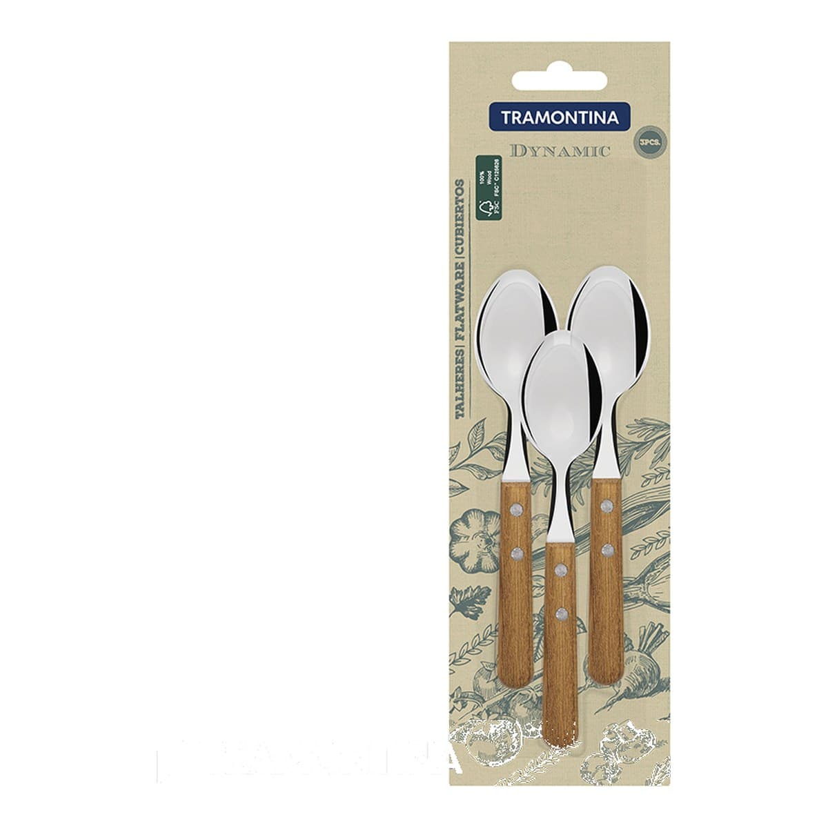 Cucharas de té x3 con mango de madera | Tramontina Dynamic 22307-300