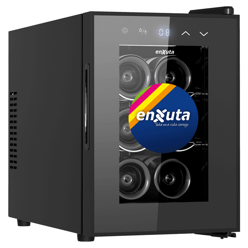 Enfriadora de vino Enxuta EVENX526 de 6 botellas, negra, vista en perspectiva