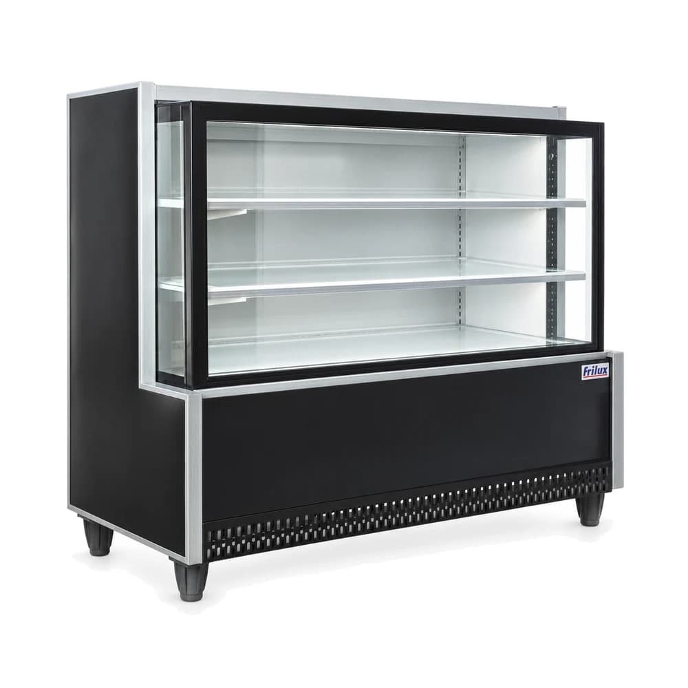 Vitrina neutra Frilux VF-121-V línea Versátil de 1,23 m, negra con perfiles inox