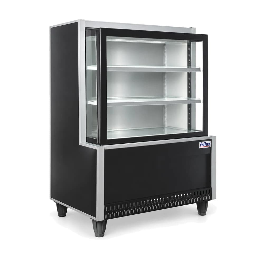 Vitrina cajero Frilux VF-124-V línea Versátil de 0,78 m, negra con perfiles inox
