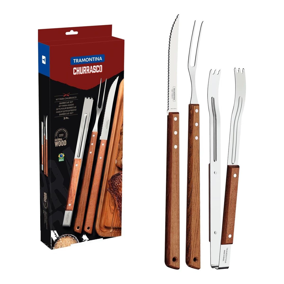Juego para asado Tramontina Churrasco de 3 piezas con faca, tenedor y pinza para carne