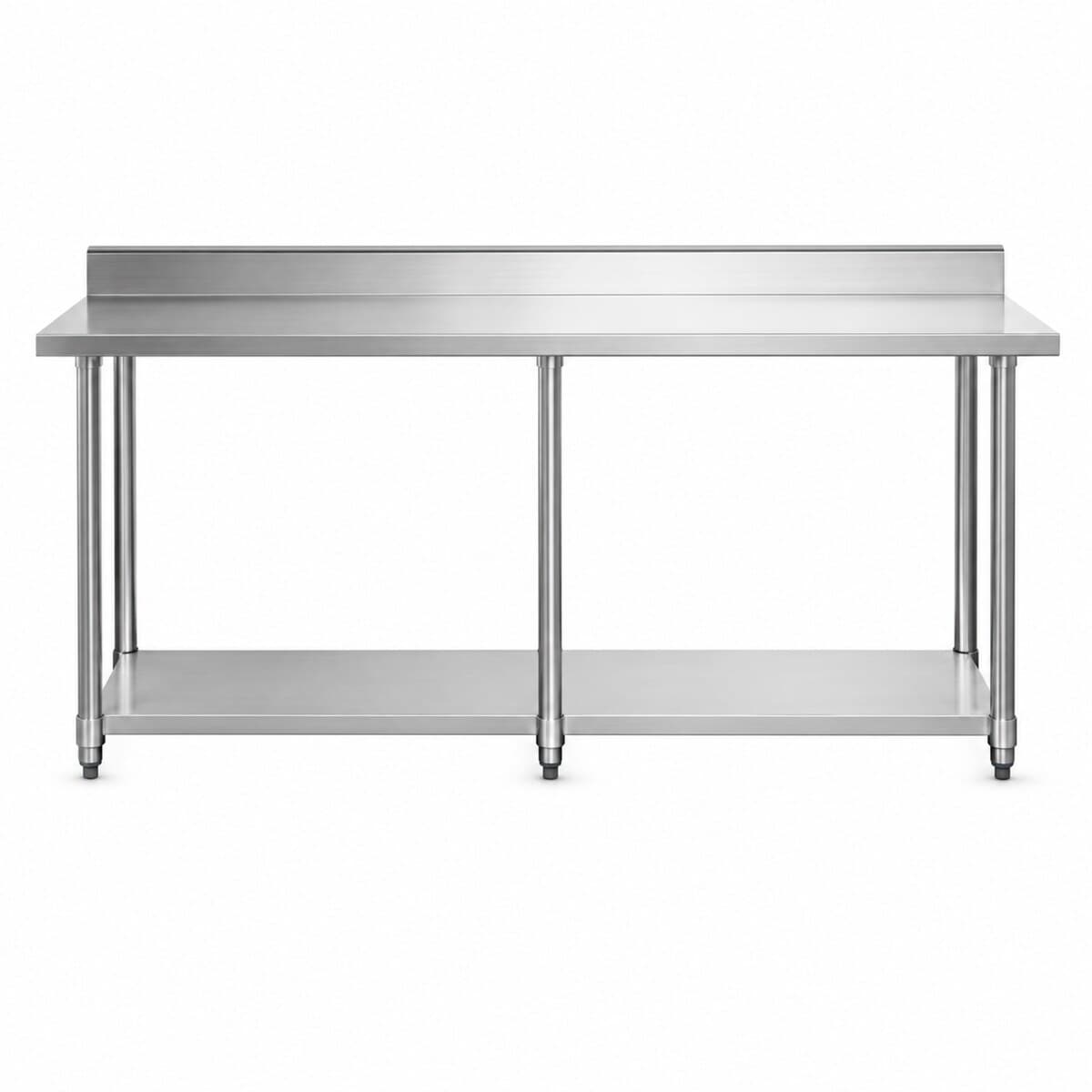 Mesa de acero inoxidable 210x60 cm con respaldo y estante inferior Jameco WT-2100E