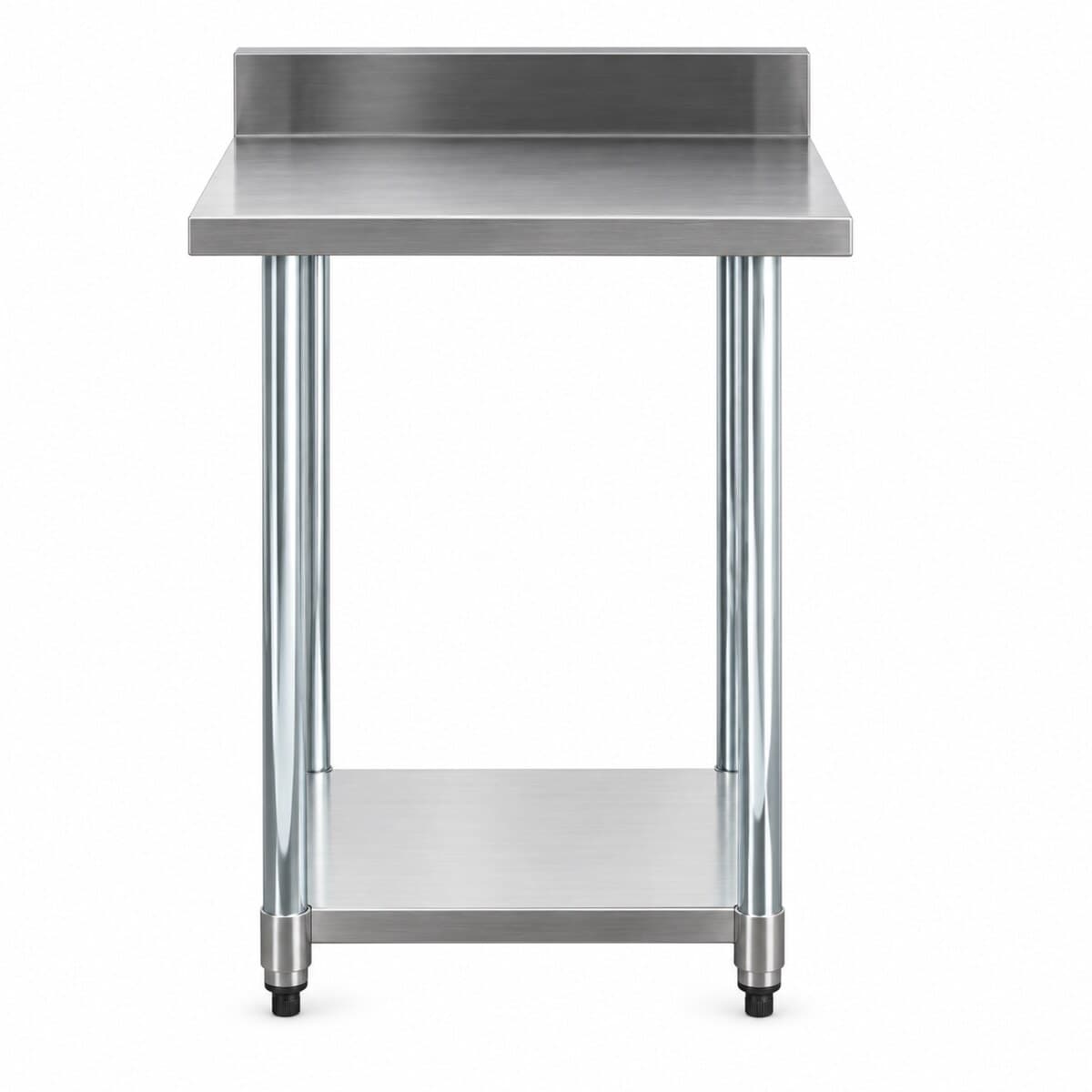 Mesa de acero inoxidable 60x60 cm con respaldo y estante inferior Jameco WT-600E