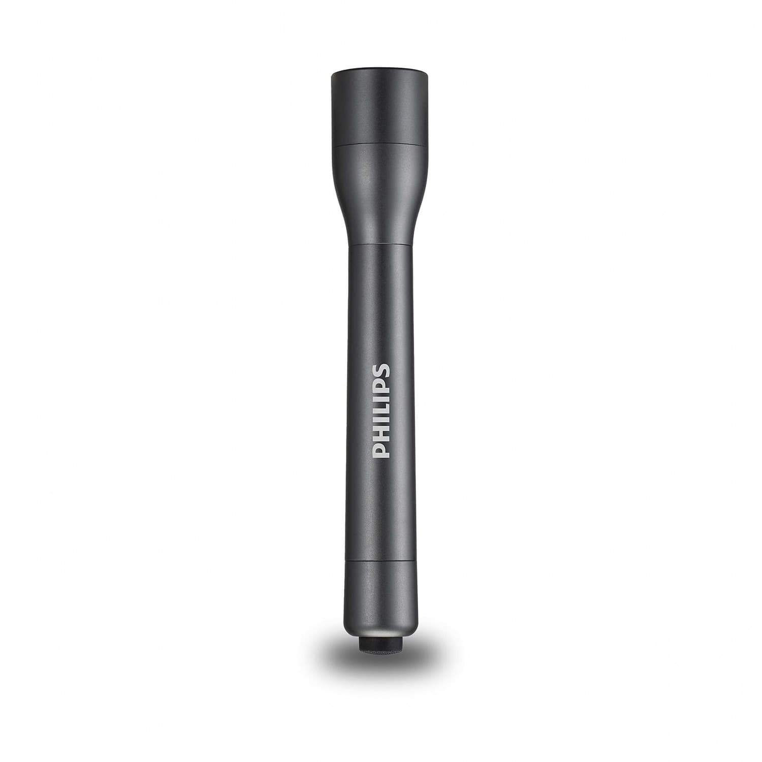 Linterna LED Philips SFL4002T77 negra con logo Philips, vista vertical