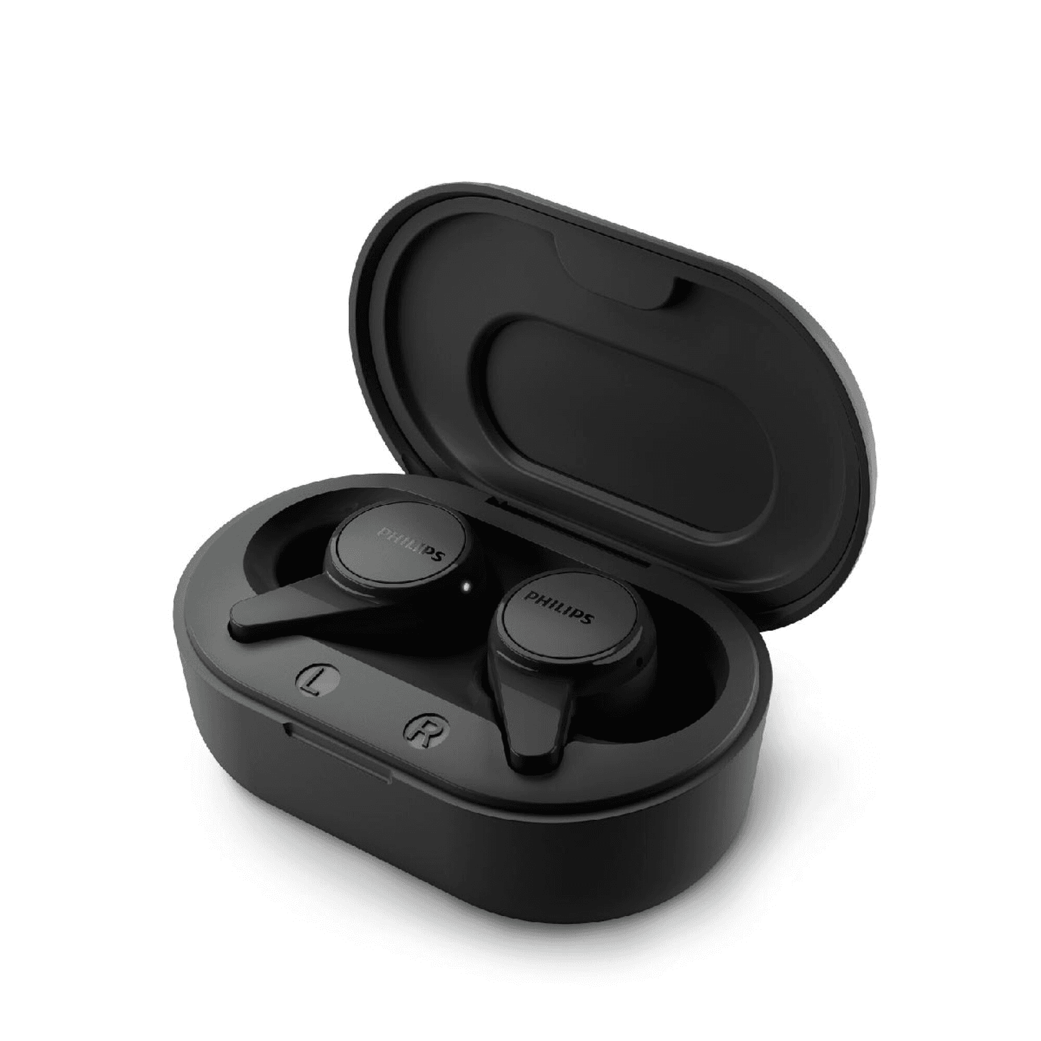 Auriculares true wireless Philips TAT1207BK/00 con su estuche de carga