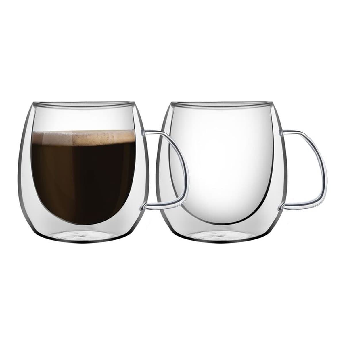 Dos tazas Tramontina de vidrio de doble pared, capacidad 100 ml.