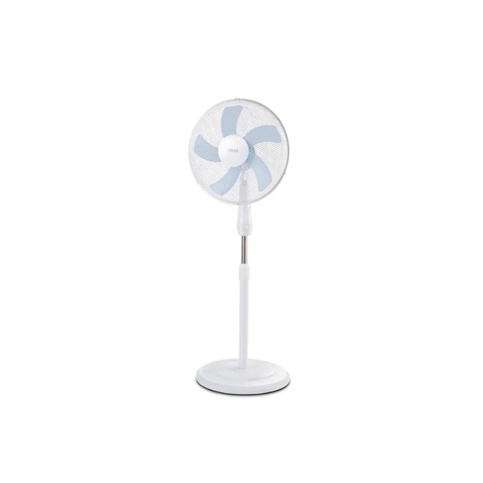 Ventilador de pie Ufesa SF1410 de 40 cm, blanco con aspas celestes