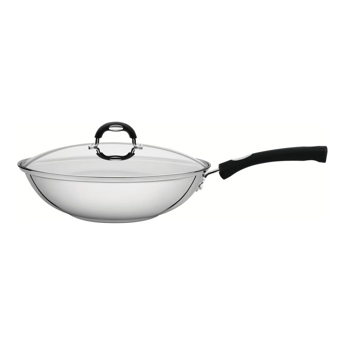 Wok Tramontina Astro Silicone de acero inoxidable de 28 cm con tapa de vidrio