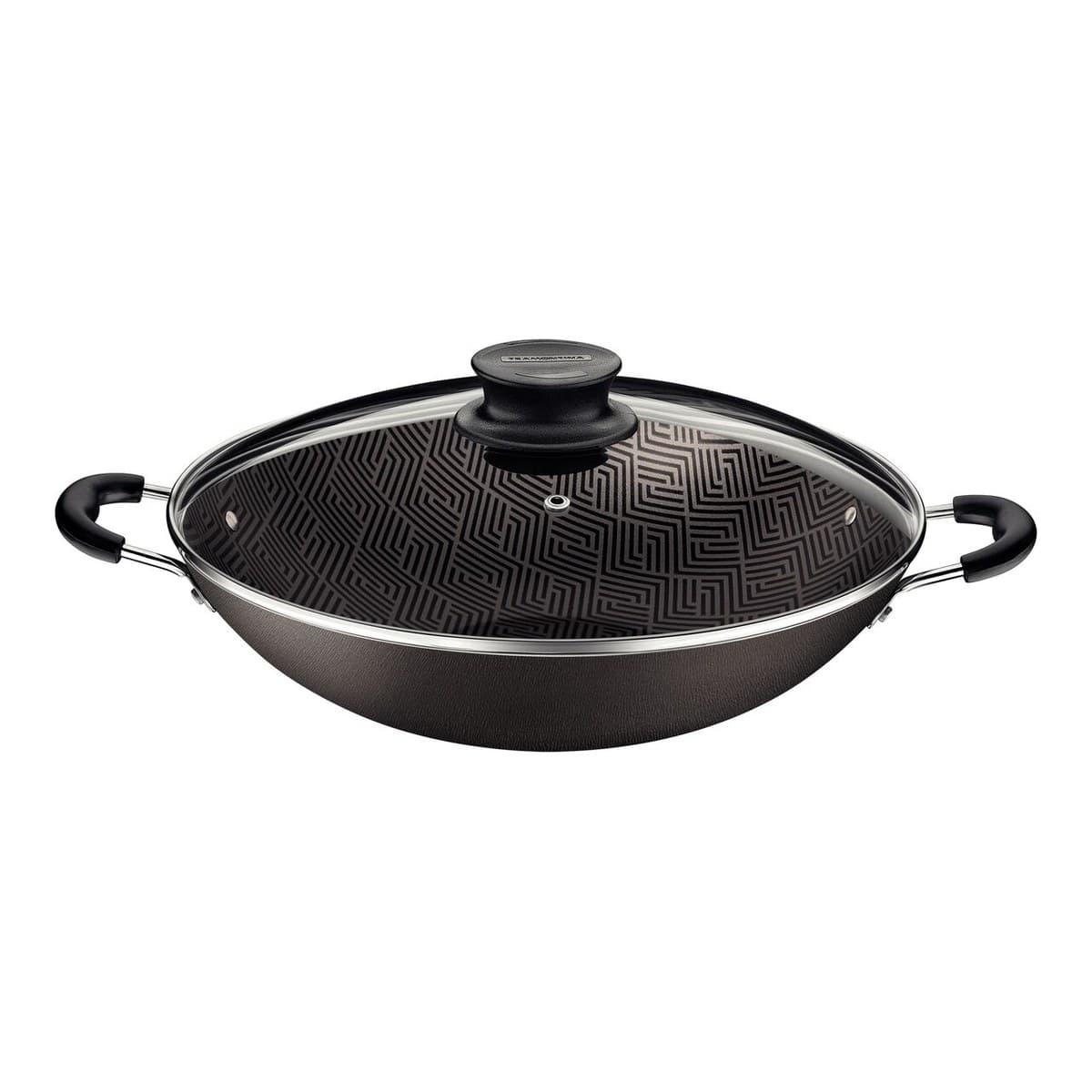 Wok Tramontina Paris chumbo de 36 cm con tapa de vidrio.
