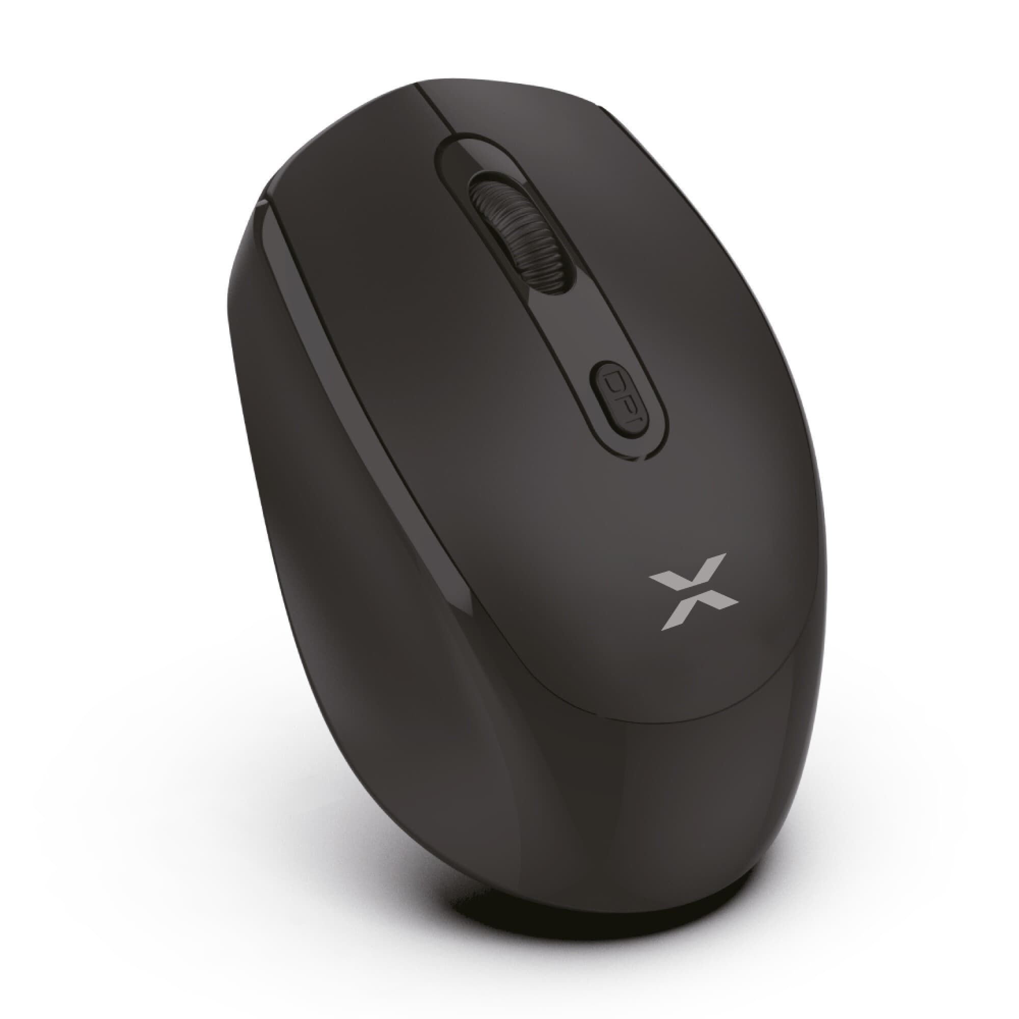 Mouse inalámbrico recargable XION XI-MOUSEW negro visto en diagonal