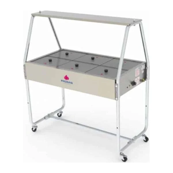 Mesa 6 cubas de calor tapa de vidrio | Progas PRB-06GN