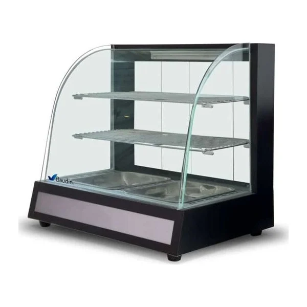 Vitrina Sobre Mostrador Caliente Vidrio Curvo Templado Flamemax HW-827 Baudin Equipamientos